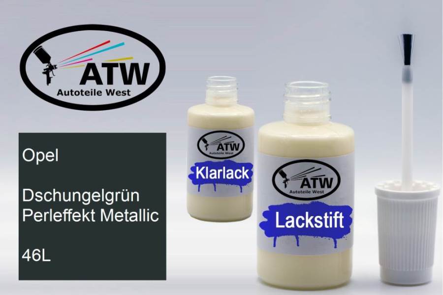 Opel, Dschungelgrün Perleffekt Metallic, 46L: 20ml Lackstift + 20ml Klarlack - Set, von ATW Autoteile West.